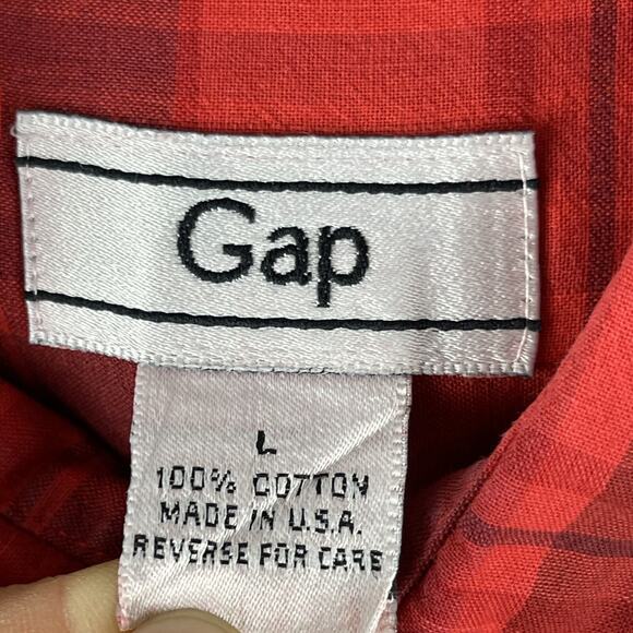 VTG Gap Shirt Mens Large Red Plaid Button Up Short Sleeve Cotton USA Made 90s - Picture 4 of 13